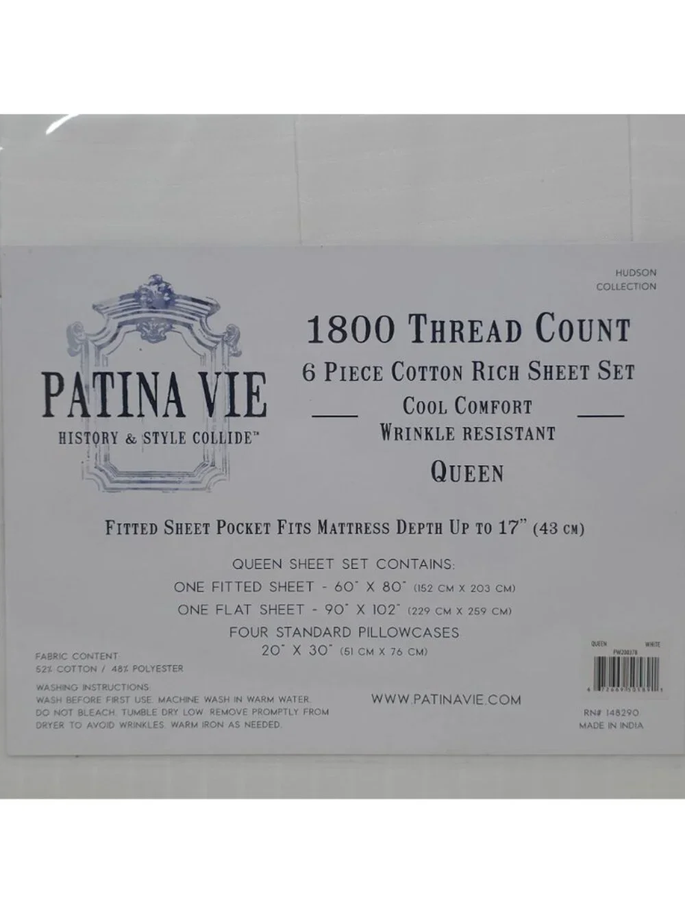 Patina Vie 6-Piece Cotton Rich 1800 Thread Count Queen Sheet Set Cool Comfort